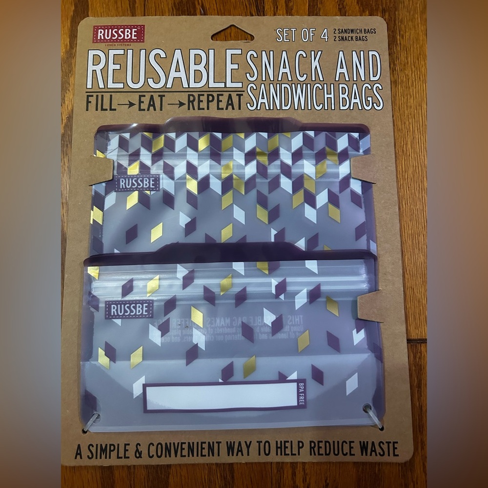 Russ Reusable Sandwich Bags - Purple, Gold, White